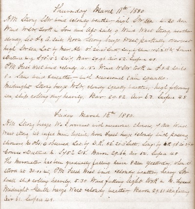 11 and 12 March 1880 journal entry